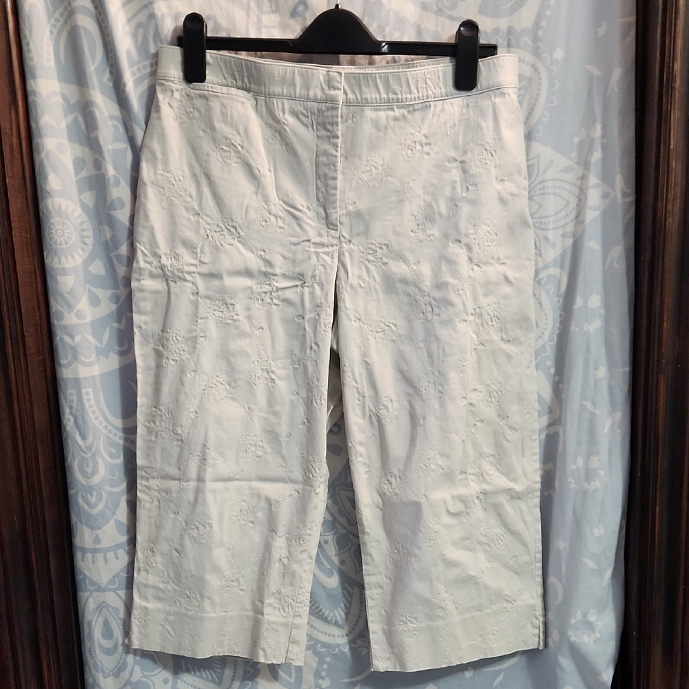 Light Beige Embroidered Cropped Pants